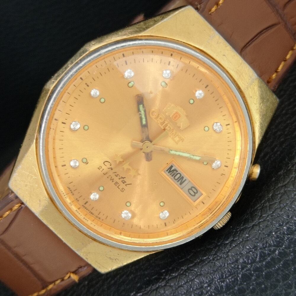Vintage 1978 Orient Automatic Mens Gold Watch W/daydate & Gold Accents